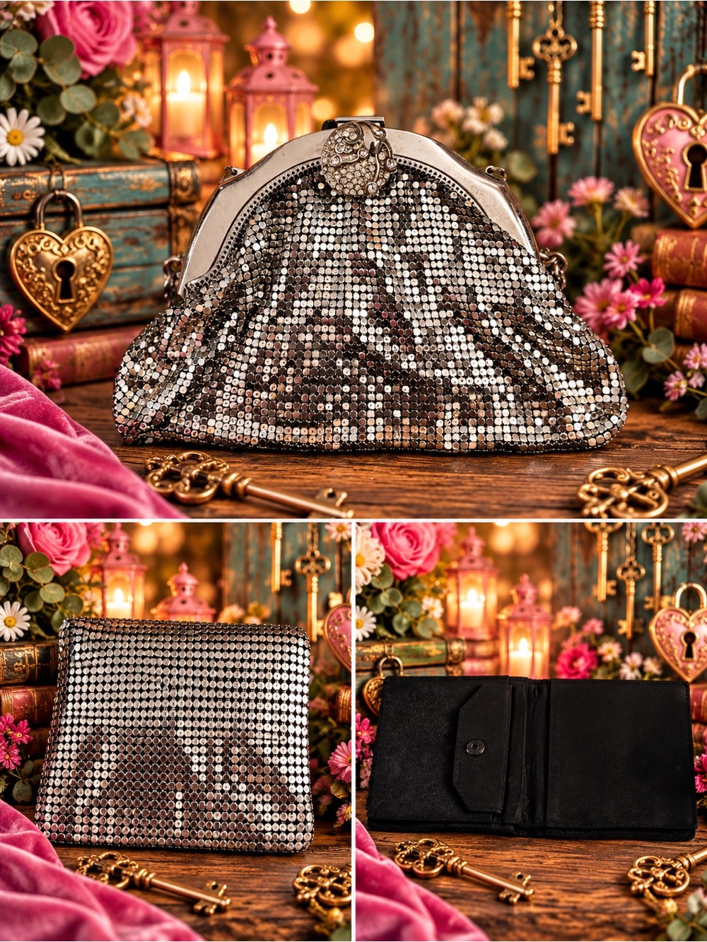 WHITING & DAVIS 1940s Mesh Evening Purse & Wallet